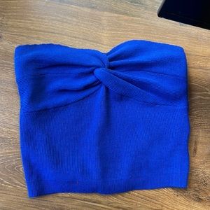 Blue twist sweater knot crop top, size small
